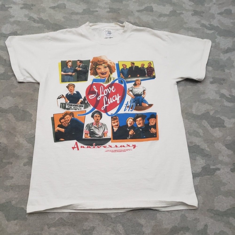 Vintage‎ Delta Shirt Mens Medium White Y2k I Love Lucy Short Sleeve
